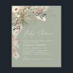 Budgeterad elegant för babyduschpampas modern grön flygblad<br><div class="desc">Budgeterad babyduschpampasgräs och eukalyptus modern boho elegant snyggt party design. I en contemporary terracotta,  sage grönt,  naturlig,  gräddvit och svart färgväg.</div>