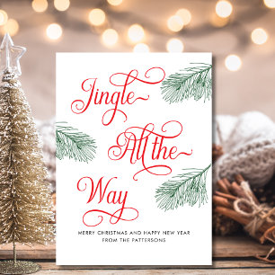Budgeterad Elegant Greenery Red Calligraphy jul Anteckningskort