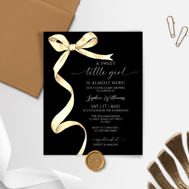 Budgeterad Elegant Guld Bow Sweet Girl Baby Shower (Skapare uppladdad)