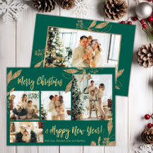 Budgeterad Elegant Guld Leafy Photo julcard