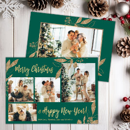 Budgeterad Elegant Guld Leafy Photo julcard