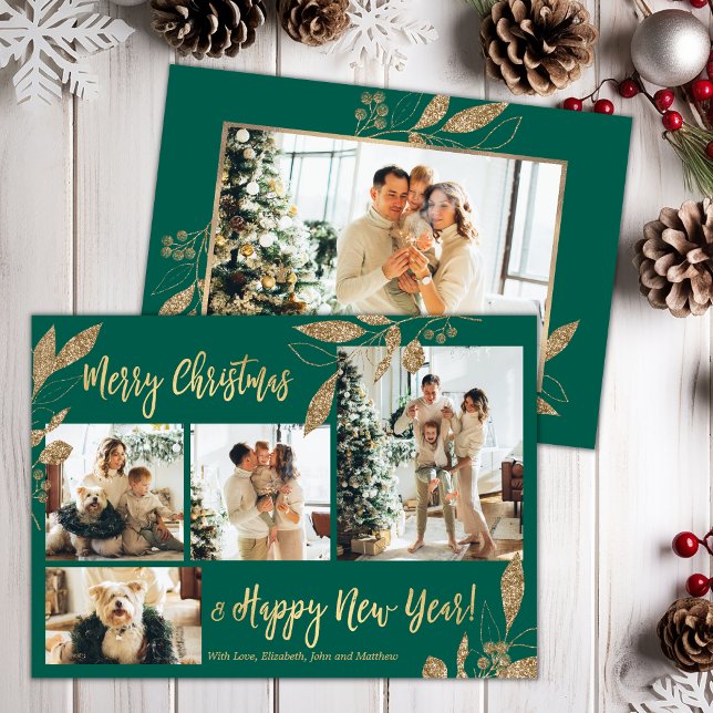 Budgeterad Elegant Guld Leafy Photo julcard (Skapare uppladdad)