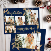 Budgeterad Elegant Guld Leafy Photo julcard