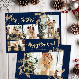 Budgeterad Elegant Guld Leafy Photo julcard
