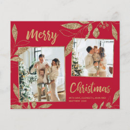 Budgeterad Elegant Guld Löv 2 Photo Julkort