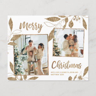 Budgeterad Elegant Guld Löv 2 Photo Julkort