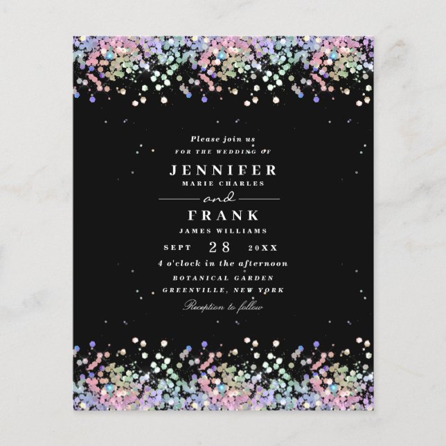 Budgeterad Elegant Holograf Glitter Black Bröllop (Framsida)