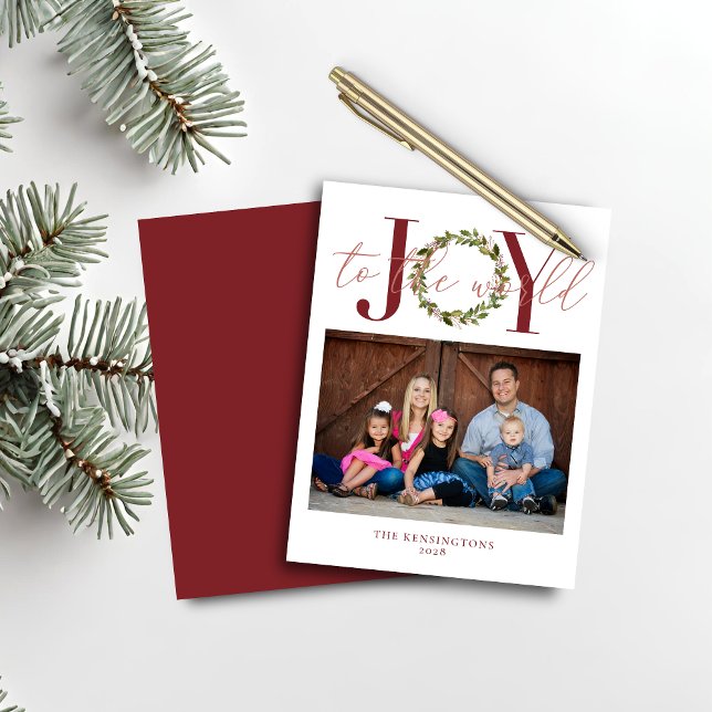 Budgeterad Elegant Jul Joy WANDERFOTO (Budget Elegant Christmas Joy Wreath Photo Card)