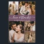 Budgeterad Elegant Mauve Photo Bröllop Tack Flyer<br><div class="desc">Budgeterad Elegant Mauve Script Bröllop 5 Photo Collage Tack personlig har ett överkomligt pris för lågbudgetflygare. Modern bröllop tackar dig för en mall med fem (5) foto på framsidan och ett (1) foto på baksidan. På framsidan av pappra typografi "Kärlek and tack" i ett snabbt, bokstaverat typsnitt i vitt på...</div>