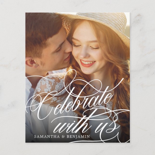 Budgeterad Elegant - Monogram Bröllop fotoinbjudan (Framsida)