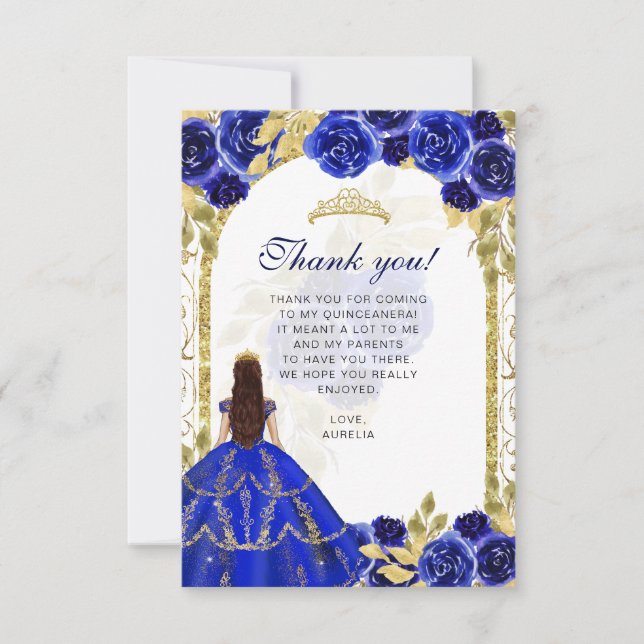Budgeterad Elegant Royal Blue Blommigt Photo Quinc Tack Kort (Framsida)