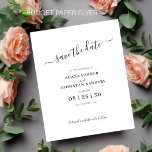 Budgeterad elegant spara datum för svartvitt flygblad<br><div class="desc">Modern elegant minimalist typography script neutralt BUDGET AFFORDABLE bröllop spara datum PAPPER FLYER (reklamtyp papper flygare). LÄS DETTA INNAN DU KÖPER! Det här är ett budgetöverkomligt bröllop-kort som är tryckt på en FLYER. Observera att BUDGET PAPPERT ÄR THIN - Du kan uppgradera så att det här kortet är tryckt på...</div>