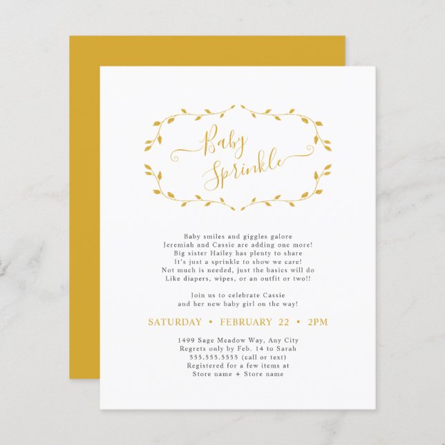 Budgeterad enkel botanisk Baby Sprinkle PAPPER (Fram/baksida)