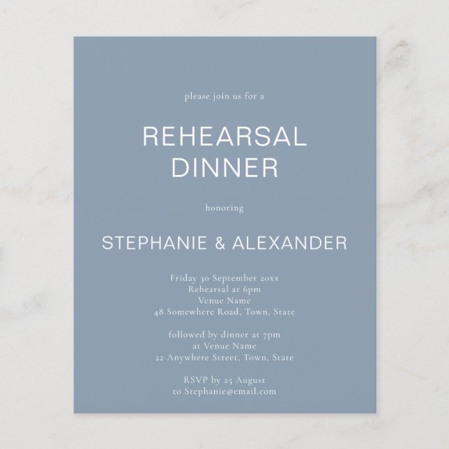 Budgeterad enkel Dusty Blue Rehearsal Dinner Inbju (Framsida)