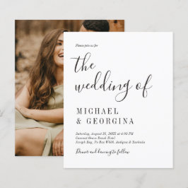 Budgeterad enkel inbjudan till svartvit fotobröllo