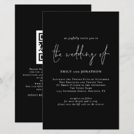 Budgeterad enkel QR-kod, svart bröllopsinbjudan