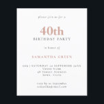 Budgeterad enkel text  40:e födelsedagsinbjudan<br><div class="desc">Budgeterad enkel text  40:e födelsedagsinbjudan. Ett värde för pengarna som är mindre än 4, 5 x 5, 6 tum och som är standard för alternativet med halvglans,  vilket rekommenderas för inbjudningar och är en liknande tjocklek som ett vykort. Sateringsalternativet är mycket tunnare pappert för djurutrymmen.</div>