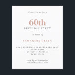 Budgeterad enkel text  60:e födelsedagsinbjudan<br><div class="desc">Budgeterad enkel text  60:e födelsedagsinbjudan. Ett värde för pengarna som är mindre än 4, 5 x 5, 6 tum och som är standard för alternativet med halvglans,  vilket rekommenderas för inbjudningar och är en liknande tjocklek som ett vykort. Sateringsalternativet är mycket tunnare pappert för djurutrymmen.</div>