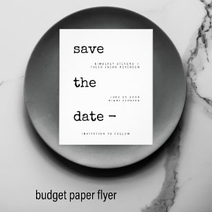 Budgeterad enkel typografi bröllop spara datum flygblad