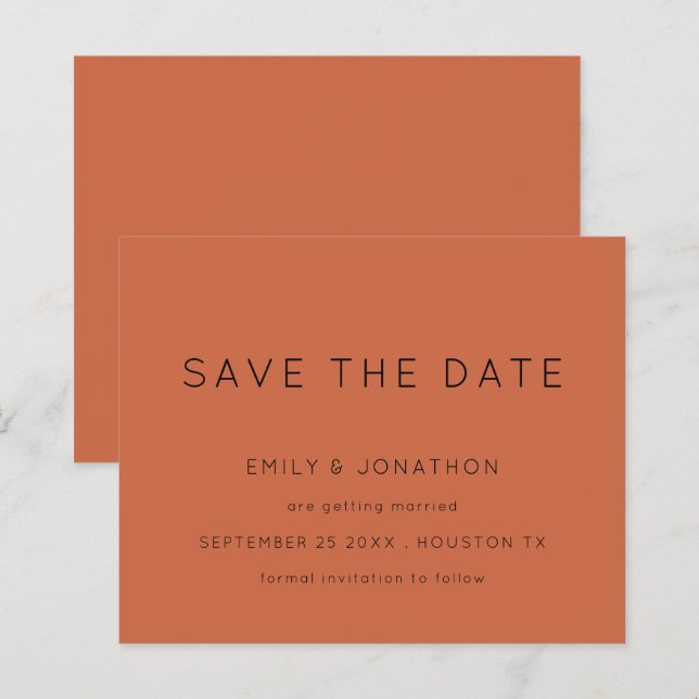 Budgeterad enkel typografi - Terracotta - spara da (Fram/baksida)