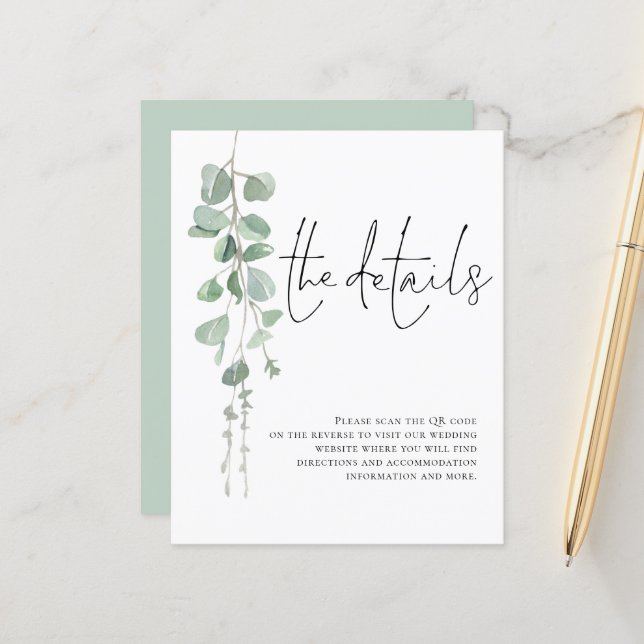 Budgeterad eukalyptus QR Bröllop-detaljenhet för k (Fram/Back In Situ)