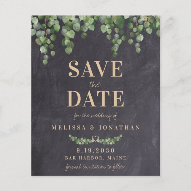 Budgeterad eukalyptus Rustic Save Date Postcard (Framsida)