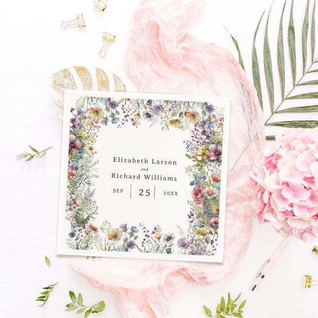 Budgeterad färgstark Blommigt för Wildblomma, vatt Pappersservett (Budget Colorful Wildflower Floral Watercolor Wedding)