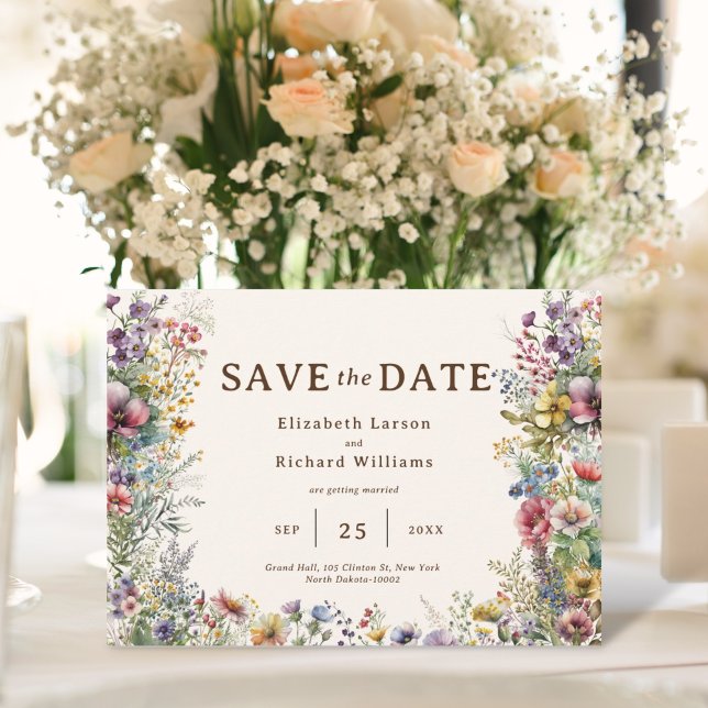 Budgeterad färgstark Blommigt för Wildblomma, vatt Spara Datumet (Budget Colorful Wildflower Floral Watercolor Wedding)