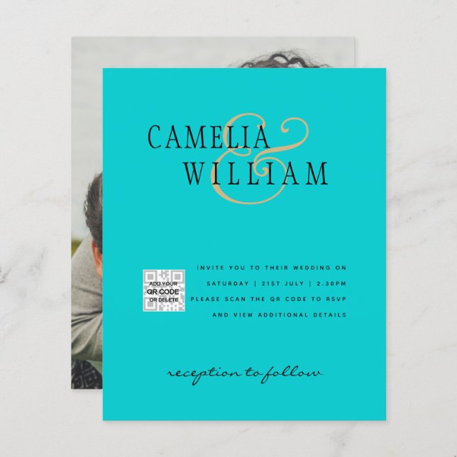 Budgeterad fotobröllopsinbjudan - Spara datum QR-k (Fram/baksida)