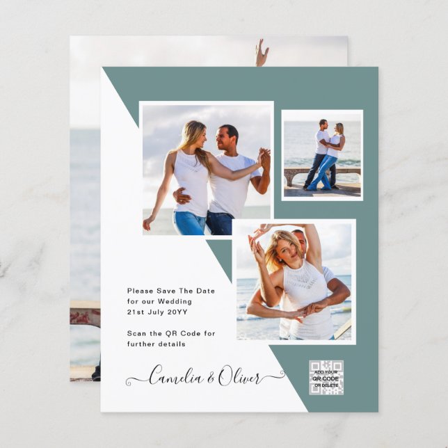Budgeterad fotobröllopsinbjudan - Spara datum QR-k (Fram/baksida)