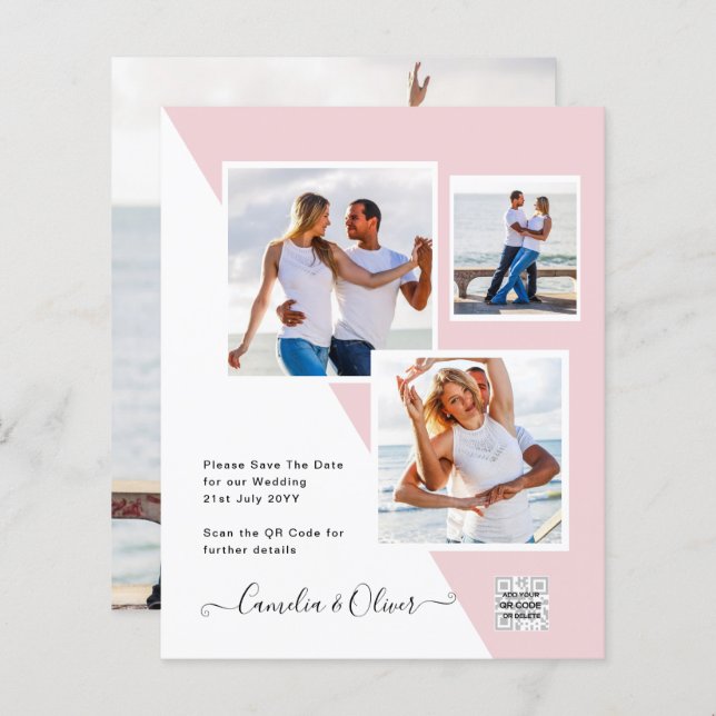 Budgeterad fotobröllopsinbjudan - Spara datum QR-k (Fram/baksida)