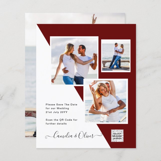 Budgeterad fotobröllopsinbjudan - Spara datum QR-k (Fram/baksida)