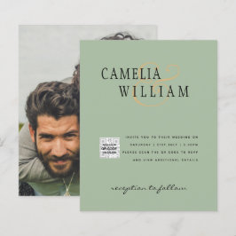 Budgeterad fotobröllopsinbjudan - Spara datum QR-k