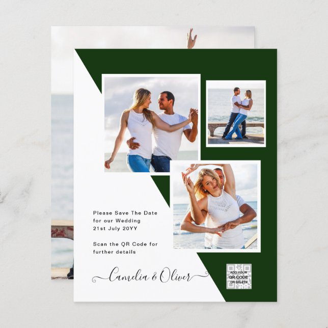 Budgeterad fotobröllopsinbjudan - Spara datum QR-k (Fram/baksida)