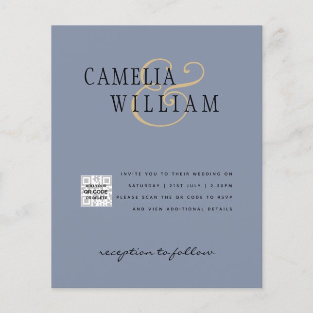 Budgeterad fotobröllopsinbjudan - Spara datum QR-k Flygblad (Framsidan)