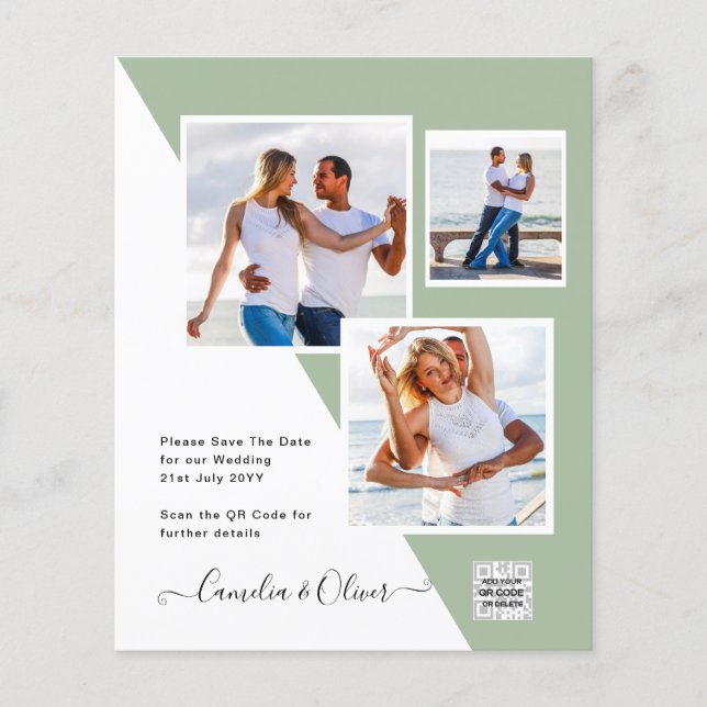 Budgeterad fotobröllopsinbjudan - Spara datum QR-k Flygblad (Framsidan)