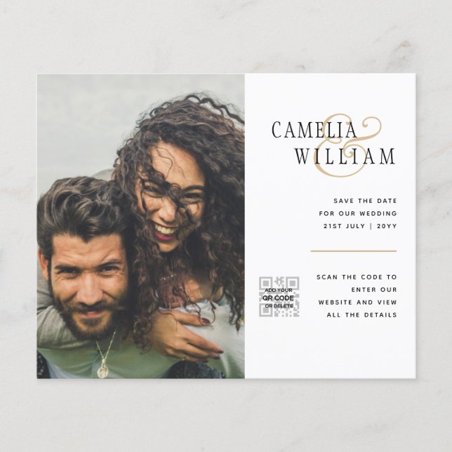 Budgeterad fotobröllopsinbjudan - Spara datum QR-k Flygblad (Framsidan)