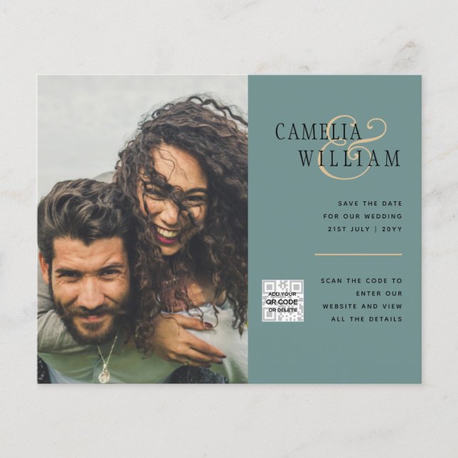 Budgeterad fotobröllopsinbjudan - Spara datum QR-k Flygblad (Framsidan)