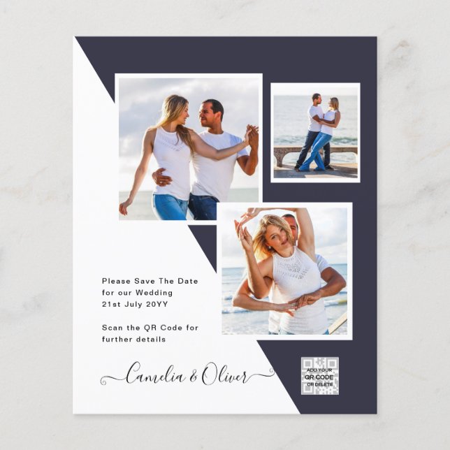 Budgeterad fotobröllopsinbjudan - Spara datum QR-k Flygblad (Framsidan)