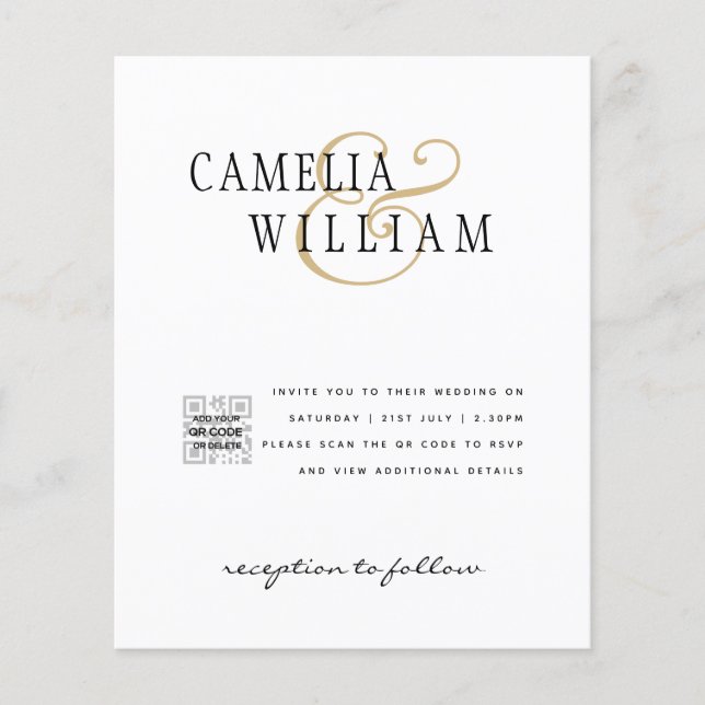 Budgeterad fotobröllopsinbjudan - Spara datum QR-k Flygblad (Framsidan)