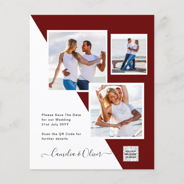 Budgeterad fotobröllopsinbjudan - Spara datum QR-k Flygblad (Framsidan)