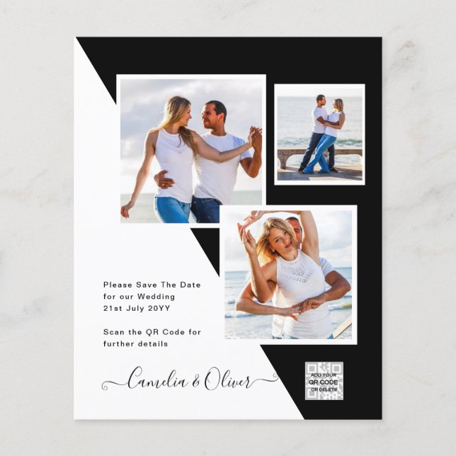 Budgeterad fotobröllopsinbjudan - Spara datum QR-k Flygblad (Framsidan)