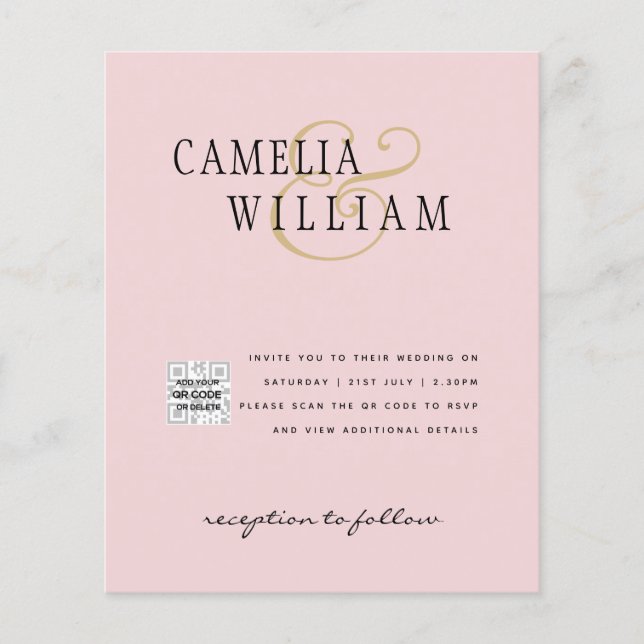 Budgeterad fotobröllopsinbjudan - Spara datum QR-k Flygblad (Framsidan)