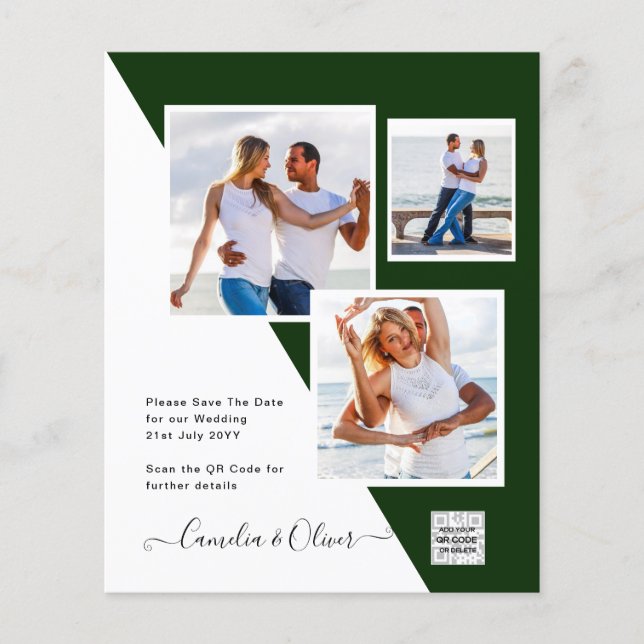 Budgeterad fotobröllopsinbjudan - Spara datum QR-k Flygblad (Framsidan)