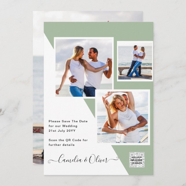 Budgeterad fotobröllopsinbjudan - Spara datum QR-k Inbjudningar (Fram/baksida)