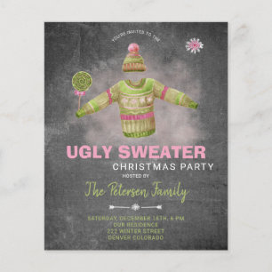 Budgeterad ful sweater - inbjudan till julfest flygblad