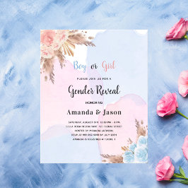 Budgeterad gender visar pampas rosa Blue-inbjudan