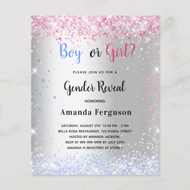 Budgeterad gender visar rosa blue silve glitter (Framsida)