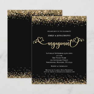 Budgeterad Glitter Heart-skript, Förlovning Black,
