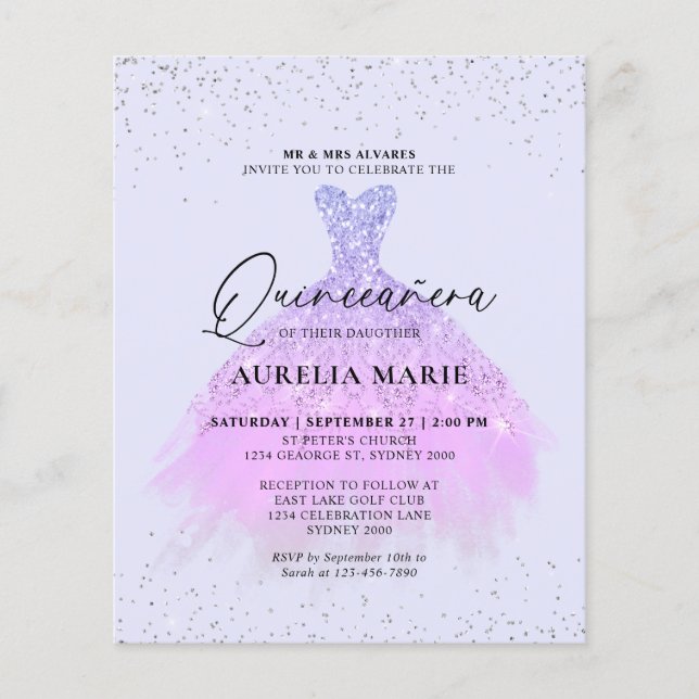 Budgeterad Gnistra Lilac Princess Dress Quinceaner (Framsida)